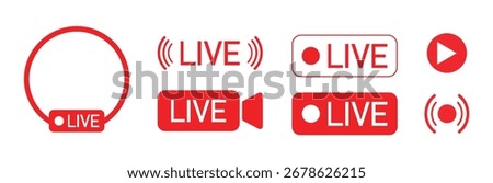 Live streaming red icon set. live broadcasting buttons and symbols. online stream icons. live stream logo. vector illustration eps file.