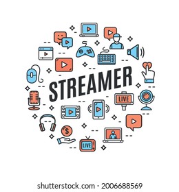 Concepto de icono de contorno de la plantilla de diseño de redondeo de streaming en vivo Vector