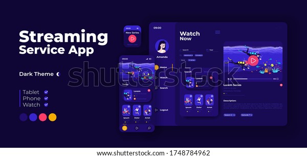 Live streaming service app screen vector adaptive design template