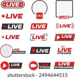 Live streaming set. buttons and symbols. Set of online stream icons. Live stream logo. Social media. Vector illustration.