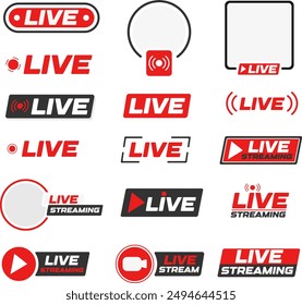 Live streaming set. buttons and symbols. Set of online stream icons. Live stream logo. Social media. Vector illustration.