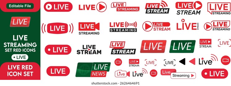Live streaming set. buttons and symbols. Set of online stream icons. Live stream logo. Social media. Vector illustration.
