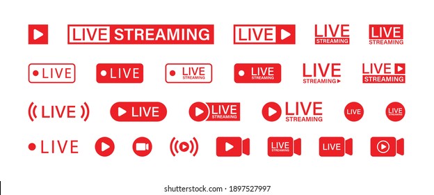 Live streaming set red icons. Play button icon vector illustration. - Shutterstock ID 1897527997