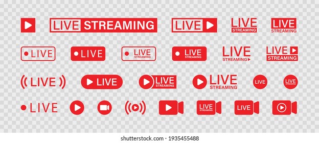 Live streaming set red icons. Play button icon vector illustration.