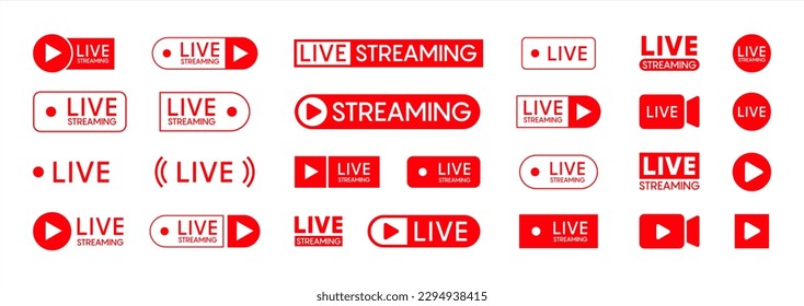 Live streaming set red icons. Play button icon vector illustration 10 eps.