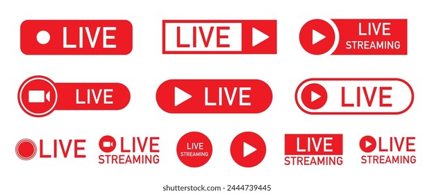 Live streaming set red icons. Symbols and buttons of live streaming Vector illustration