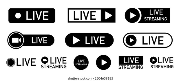 Live streaming set red icons. Symbols and buttons of live streaming Vector illustration