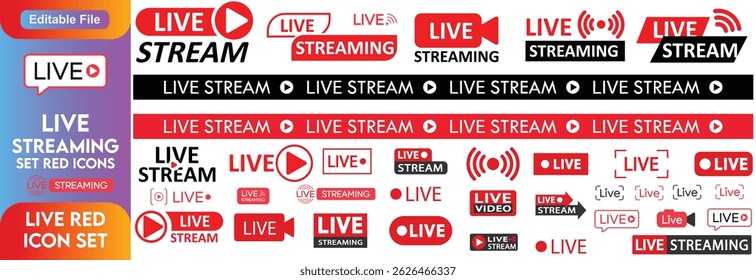 Live streaming set red icons. Play button icon vector illustration.