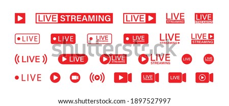 Live streaming set red icons. Play button icon vector illustration.