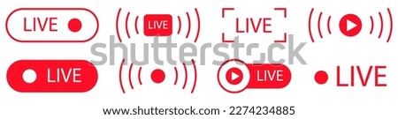 Live streaming set red icons. Play button icon collection. Vector illustration isolated on white background