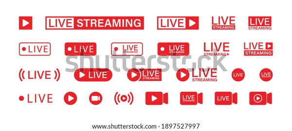 Live streaming set red icons. Play button\
icon vector illustration.
