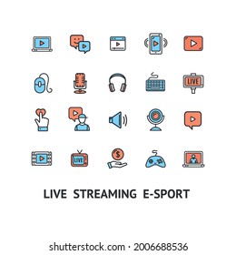 Live Streaming Sign Color Thin Line Icon Set. Vector