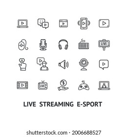 Juego de iconos de la línea delgada de la señal de streaming en vivo. Vector