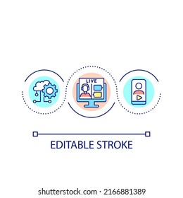 Live Streaming Technology Loop Concept Icon. Business And Entertainment. Digital First Service Abstract Idea Thin Line Illustration. Isolated Outline Drawing. Editable Stroke. Arial Font Used