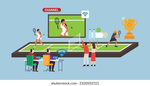 Live streaming tennis game 2d vector illustration concept for banner, website, illustration, landing page, flyer, etc.