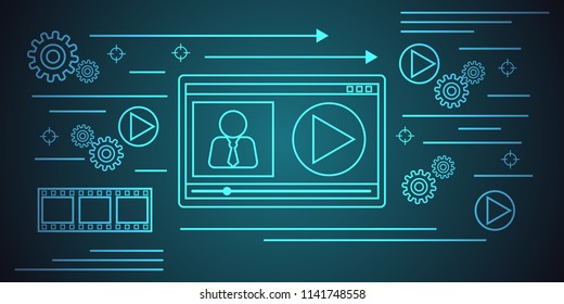 Live streaming thin line art style vector concept illustration