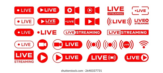 Live Streaming vector icon symbol, Online Media, Isolated Red Broadcast graphic elements illustration for Business Banner and app, Web, Editable