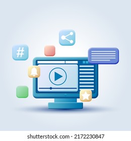 Live-Streaming, Video-Blogging, Cartoon-Stil, Vektorgrafik