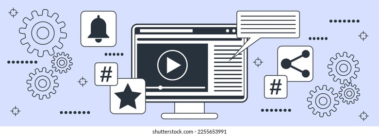 streaming en vivo, video blogging, internet periodismo de pantalla plana contorno tipo vector ilustración