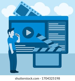 live streaming video broadcast illustration. recording activiy vector