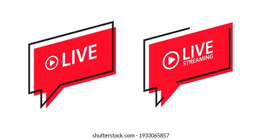 Live streaming, video, news symbol. Social media template. Broadcasting, online stream. Play button. Social network sign. Vector illustration.