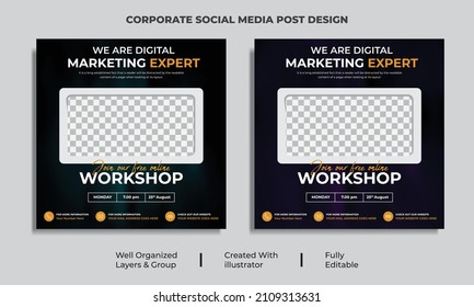 Live Streaming Workshop, Social Media Post Design Template Premium