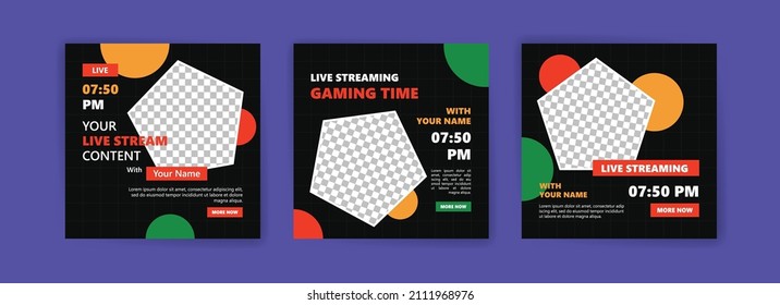 live streaming youtube and instagram social media posts. live video promote post template