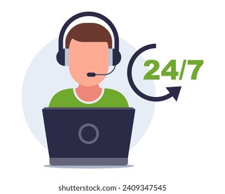 live support 24 hours. flat vector illustration