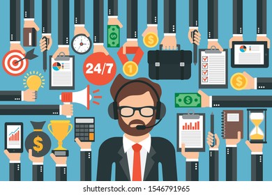 Live support Business design concept flat.Vector illustration