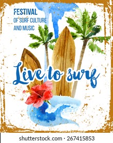 Live to surf poster in retro style
