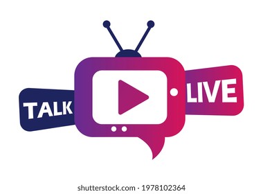 Live Talk Button, Live Stream, Internet Education, Broadcast, Online Conference, Distance Communication, Team Meeting, Remote Work. Flat Abstract Cartoon Vector Illustration Concept Pop Out Design.