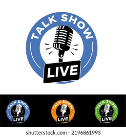 Live Talk Show Logo Design Vorlage. Logo-Design für Live-Radio. Live Podcast Vektor Logo Design Vorlage. 