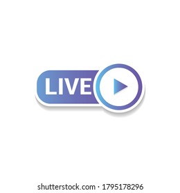 Live, text and play button embellished blue logo