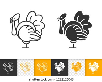 Live Turkey black linear and silhouette icons. Thin line sign of thanksgiving day. Poultry outline pictogram isolated on white, transparent background. Vector Icon of Turkeycock simple symbol closeup
