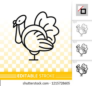 Live Turkey thin line icon. Outline web sign of thanksgiving day. Poultry linear pictogram with different stroke width. Simple vector transparent symbol. Turkeycock editable stroke icon without fill