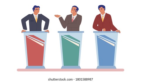 Live Tv Debate, Political Dialog Between Candidates, Politicians, Opponents Male Characters Vector Flat Isolated Illustration. Political Meeting, Talk Show, Election Campaign, Dispute, Public Speaking