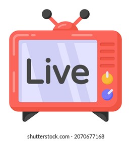 Icono de televisión en vivo en diseño plano