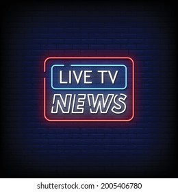 Live TV News Neon Signs Style Vector