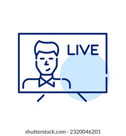 Live TV report. Reporter presenting news. Pixel perfect, editable stroke