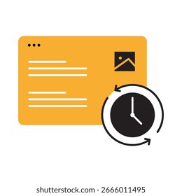 Icono de Actualizar en vivo. Cuadro de diálogo con Reloj para información y contenido en tiempo real. Ilustración vectorial.
