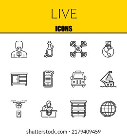 live vector line icons set. news reporter, olive oil and drone Icons. Thin line design. Modern outline graphic elements, simple stroke symbols stock illustration