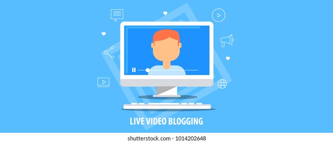 Live video blogging, Video content, Live steaming flat vector banner concept