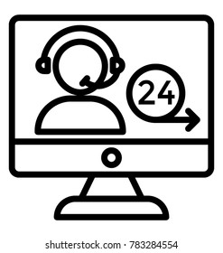 Live video call customer support, online customer service concept, line vector icon 