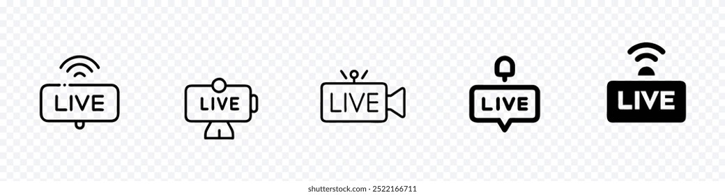  Video Conjunto de iconos en vivo, iconos de transmisión en vivo, conjunto de iconos de transmisión en vivo.   símbolos y Botón Video de transmisión en vivo, transmisión, transmisión en línea. icono de transmisión. transmisión en línea.