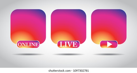 Live Video Instagram Button, Symbol, Sign. Social Media Icon Avatar LIVE Video Streaming Colorful Gradient. Social Media, Insta User Stream. Element For Social Network, Web, Mobile, Ui, App. EPS 10