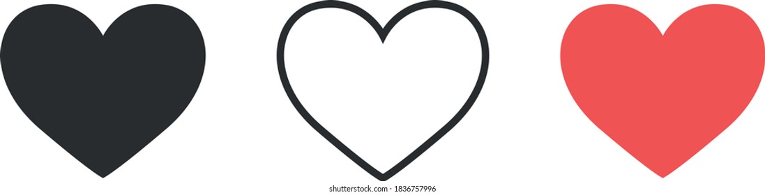 Live video stream, chat, likes. Social networks such as red heart buttons isolated on white background. Valentine's Day. Vector illusion.