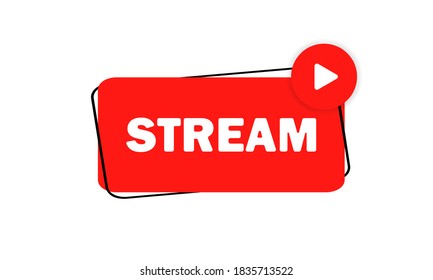 Live video stream icon red button. Social media video channel logo in flat style for online stream with play button. Vector EPS 10.