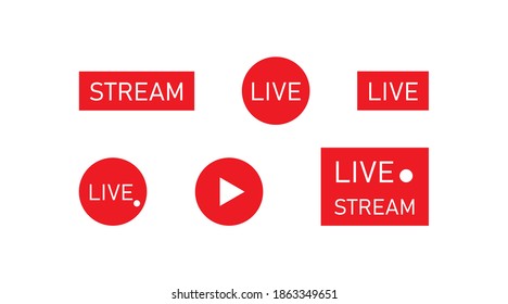 Live video stream icon set. Online button logo symbol. TV show sign in vector flat style.