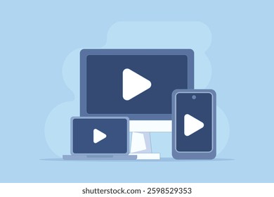 Live video streaming concept, vlog broadcasting. playing online video, watching live video, digital content. watching live broadcast on social networks. flat illustration in the background.