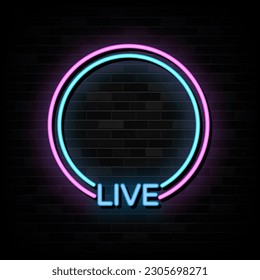 Live Video Streaming Frame Neon Signs Vector. Design Template